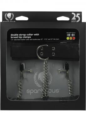 Blk Leather Collar W/broad Tip Clamps