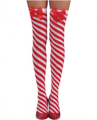Candy cane thigh highs red/white o/s
