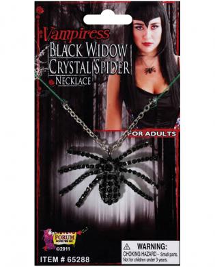 Vampiress black widow crystal spider necklace