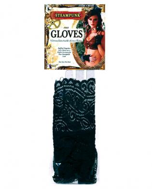 Steampunk ruffled black lace gloves