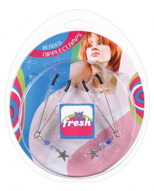 Fresh beaded nipple clamps w/star charm  blue