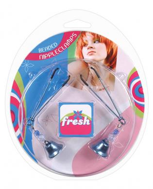 Fresh beaded nipple clamps w/beads and bells – blue