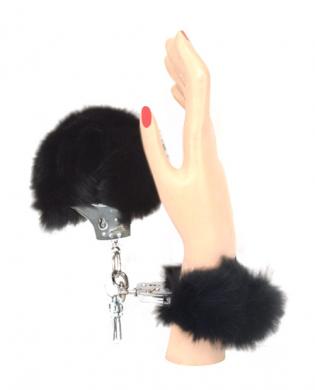 Rabbit fur handcuffs – black