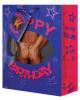 Happy birthday w/ladies hands touching man's bum gift bag