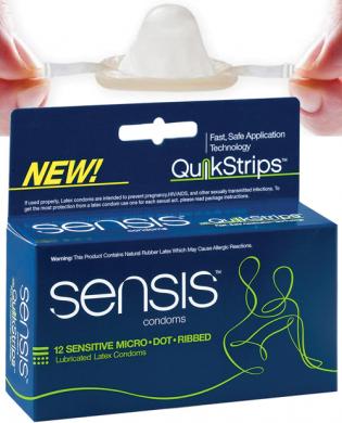 Sensis quik strips condoms ribbed – box of 12