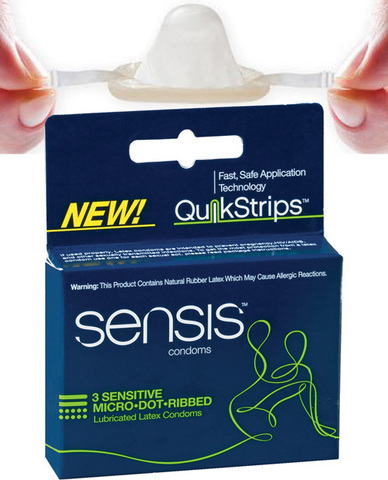Sensis quik strips condoms ribbed - box of 3