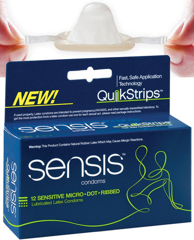 Sensis quik strips condoms ribbed - box of 12