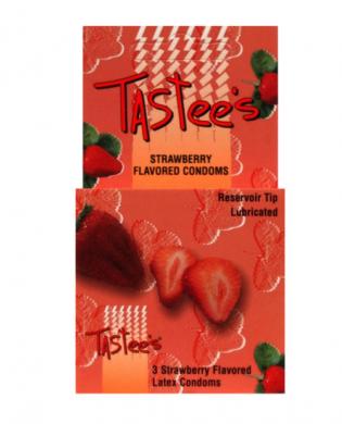 Tastees condoms, strawberry 3 pack