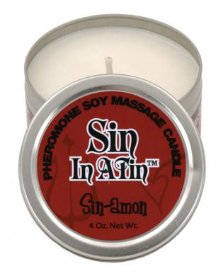 Sin in a tin pheromone soy massage candle
