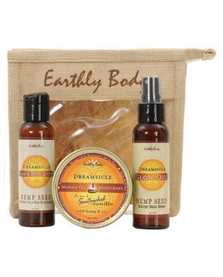 Earthly body jute gift bag dreamsicle – 6 oz candle, 3 oz lotion, and 3 glow oil