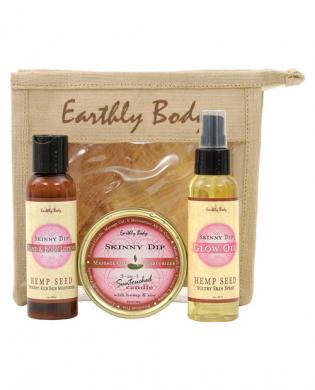 Earthly body jute gift bag skinny dip – 6 oz candle, 3 oz glow o