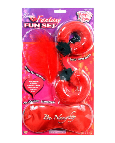 For lovers fantasy fun set cuffs, feather and blindfold