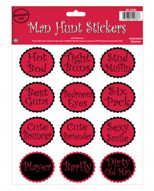  bachelorette fun man hunt stickers - sheet of 12