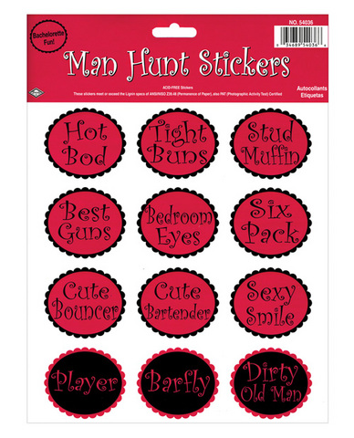  bachelorette fun man hunt stickers - sheet of 12