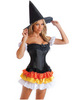 6 Pc Sexy Witch Corsette, Thong, Ruffled Skirt, 2 Arm Puffs And Hat Blk Md