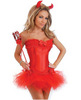 5 Pc Sexy Devil Corsette, Pettiskirt, Thong, Horns And Pitchfork Red 2x