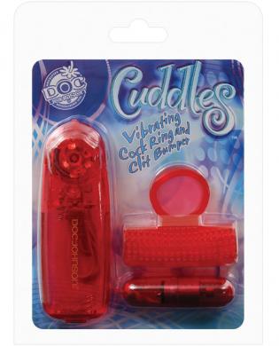 Cuddles vibrating cockring and clit bumper – red