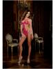Diamond Seduction Stretch Cross Dyed Lace Teddie Fuchsia Os