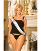 Cami Top And Thong Wlace Trim Bachelorette Sash And Pin Black Qn
