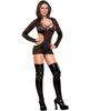Herringbone net long sleeve cut out dress and thong black l/xl