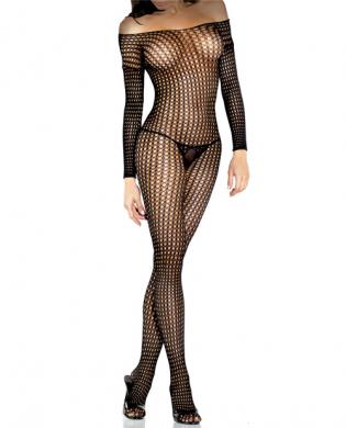 Desire hosiery long sleeve crochet net bodystocking black o/s