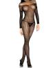 Desire hosiery long sleeve crochet net bodystocking black o/s