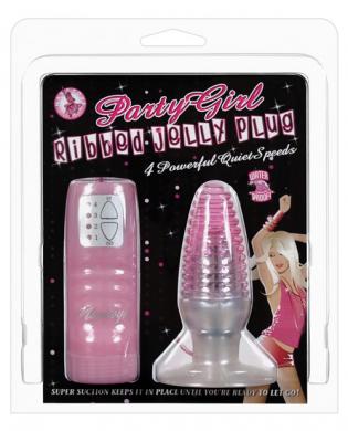Party girl ribbed vibrating jelly plug – pink