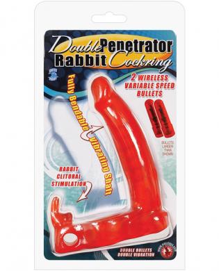 Double penetrator rabbit cockring – red