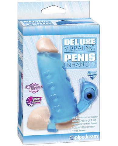 Deluxe vibrating penis enhancer sleeve - 3 speed blue