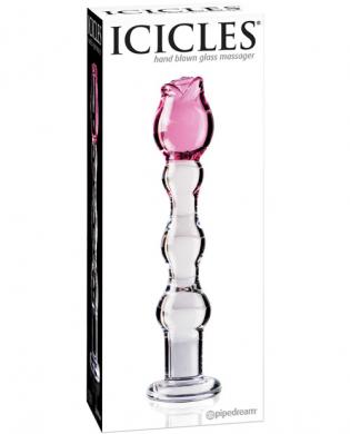 Icicles no. 12 hand blown glass massager – clear w/rose tip