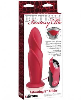 Fetish fantasy elite vibrating 8in swirl dildo w/mask – red