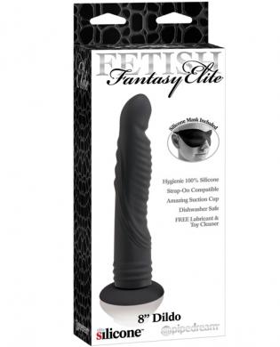 Fetish fantasy elite 8in ribbed dildo w/mask – black