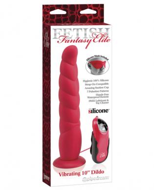 Fetish fantasy elite vibrating 10in ripple dildo w/mask – red