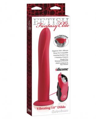 Fetish fantasy elite vibrating 10in smooth dildo w/mask – red