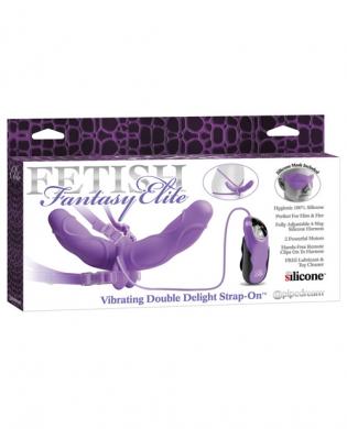 Fetish fantasy elite vibrating double delight strap on w/mask – purple