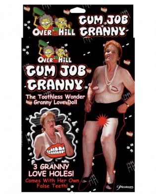 Gum job granny blow up doll w/three holes