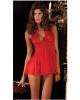 Rene rofe lace and mesh halter babydoll and g-string red sm