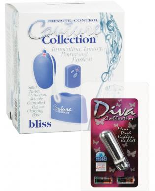Se4566-12 couture bliss rechargeable remote control egg – blue and se1135-05 diva vibe – silver