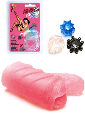 Pin-Up Girl Vibrating Mood Ring Cock Ring and Titty Clitty Masturbator Male