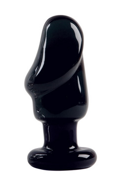 Helmet Head, Large Glass Butt Plug, Black