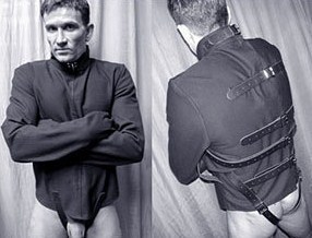 Black Canvas Straight Jacket w Leather Straps, X-Large