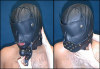 Slave Hood w/ Rubber Ball Gag and Blindfold, Black, M/L