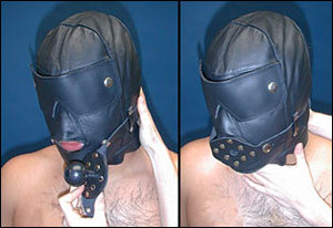 Slave Hood w/ Rubber Ball Gag and Blindfold, Black, S/M
