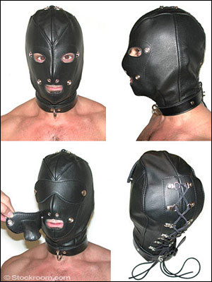 Premium Hood w Blindfold & Gag, White, M/L