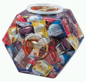 288 pcs Assorted Flavors condoms case of 1 bowl