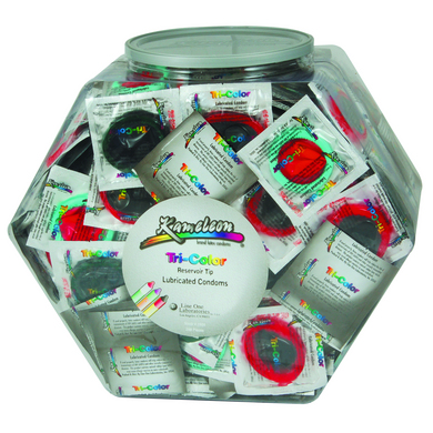 288 pcs Assorted TRI-Colors Lubricated Condoms Case of 1 Bowl