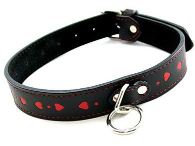 Leather Collar W/Red Hearts