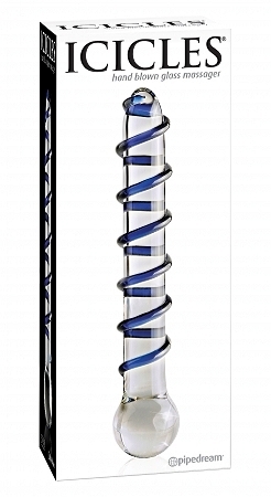 Icicles no. 3 hand blown glass massager – clear w/blue swirls