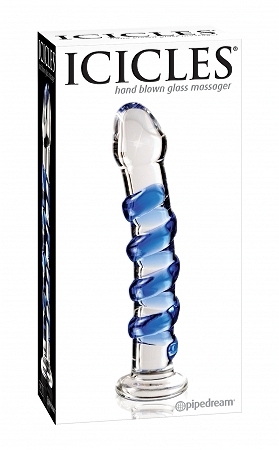 Icicles no. 5 hand blown glass massager – clear w/blue swirls