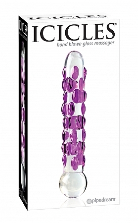 Icicles no. 7 hand blown glass massager – clear w/pink numbs